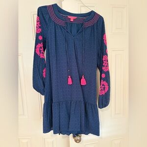 Lilly Pulitzer Navy Blue and Hot Pink Tunic Lined Cover Up/Dress Size Large EUC